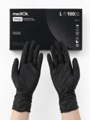 Перчатки виниловые, неопудренные, гладкие, черные MediOk